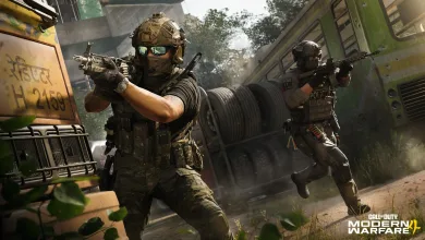 Two Modern Warfare 4 beta soldiers advancing with rifles near a vehicle