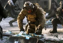 Modern Warfare 4 soldiers collect cash from an open case during the Inflation multiplayer mode.