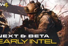 Modern Warfare 4 promotional graphic showing a soldier with the text NEXT and Beta Early Intel