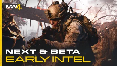 Modern Warfare 4 promotional graphic showing a soldier with the text NEXT and Beta Early Intel