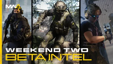 Three Modern Warfare 4 operators shown in an official Weekend Two Beta Intel graphic