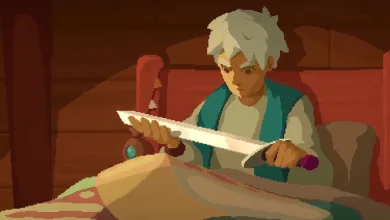 Moonlighter character holding a sword indoors