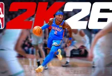 NBA 2K26 promotional artwork showing a basketball player dribbling on a court beneath the NBA 2K26 logo.