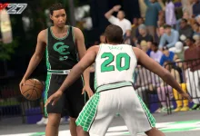 Female and male MyPLAYERs compete in an NBA 2K27 basketball game