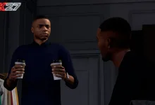 NBA 2K27 MyCAREER characters talking indoors