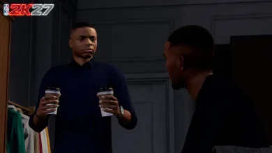 NBA 2K27 MyCAREER characters talking indoors