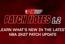 Red NBA 2K27 graphic announcing Patch Notes 1.2 and the latest NBA 2K27 patch update
