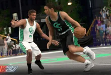 NBA 2K27 players competing on an indoor City court