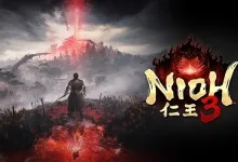 Nioh 3 key art showing a warrior standing in a red-lit landscape beneath a dark sky, with the Nioh 3 logo on the right.
