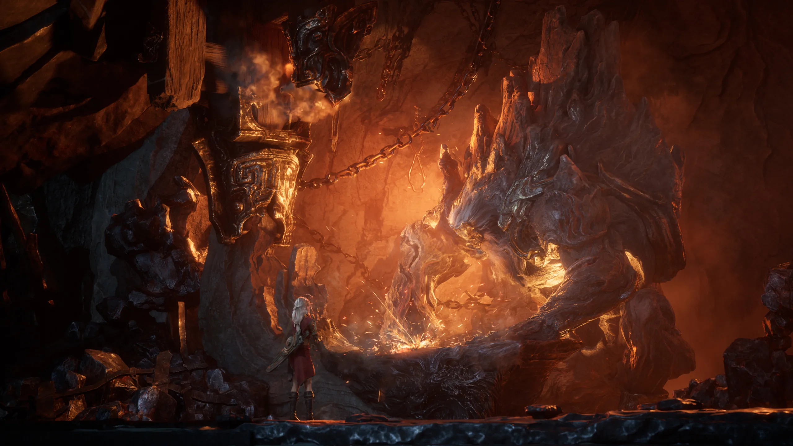 Nodusfall battle in a fiery cavern