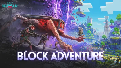 Once Human survivors battle a giant tentacled creature in a colorful Block Adventure landscape