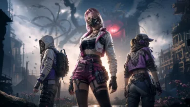 Three post-apocalyptic game characters in distinct colorful outfits, illustrating Once Human's Fashion dye customization update.