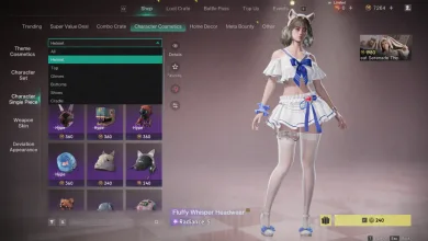 Once Human Shop interface showing cosmetic categories, item thumbnails, and prices