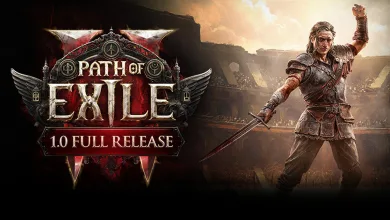 Path of Exile 2 1.0 Full Release artwork with a sword-wielding warrior beside the Path of Exile logo