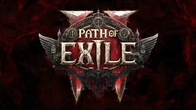 Path of Exile 2 logo centered on a dark red background