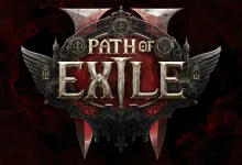Path of Exile logo centered on a dark red background