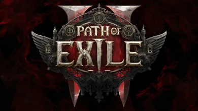 Path of Exile logo centered on a dark red background