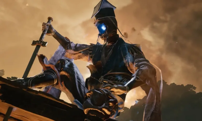 A masked warrior wielding a sword in a Phantom Blade Zero combat scene