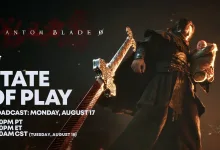 Phantom Blade Zero State of Play artwork announcing the Monday, August 17 broadcast with two characters and a large sword