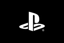White PlayStation logo centered on a black background