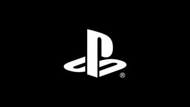 White PlayStation logo centered on a black background