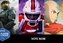 PlayStation Players’ Choice July 2026 poll graphic featuring Halo, a football game, and Avatar characters above a Vote Now message