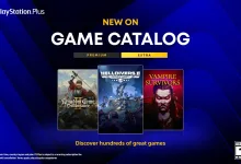 PlayStation Plus Game Catalog graphic featuring Kingdom Come: Deliverance II, Helldivers 2, and Vampire Survivors.