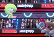 Gardevoir and Salamence face each other in a Pokémon Champions battle arena