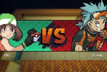 A Pokémon Gamma Emerald battle scene showing May facing Brawly
