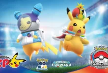 Two costumed Pikachu, including one in a Cosmog-themed spacesuit, appear in Pokémon GO World Championships artwork