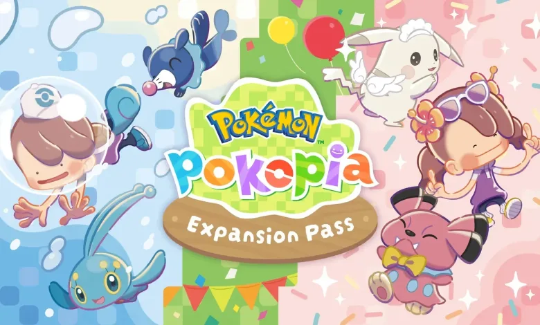 Pokémon Pokopia characters surrounding the Expansion Pass logo
