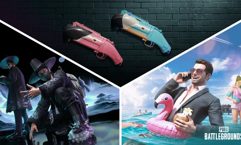PUBG characters and colorful summer weapons featured in the August Store Update 2026 artwork