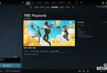 In-game PUBG: Playgrounds hub showing a selected community mode with matchmaking details