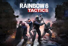 Four Rainbow Six Tactics operators advance through a breached building