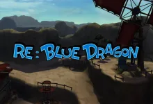 A screenshot from the re:Blue Dragon PC port shows a rocky landscape and airship beneath the Re:Blue Dragon logo.