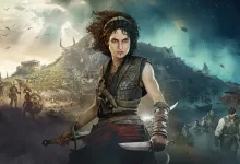 Sophia stands with swords in a dramatic landscape from Resonance: A Plague Tale Legacy