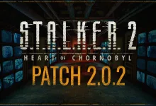 S.T.A.L.K.E.R. 2: Heart of Chornobyl Patch 2.0.2 title over a dark room lined with monitors