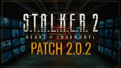 S.T.A.L.K.E.R. 2: Heart of Chornobyl Patch 2.0.2 title over a dark room lined with monitors