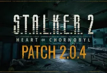 S.T.A.L.K.E.R. 2: Heart of Chornobyl Patch 2.0.4 title graphic over a dim industrial interior