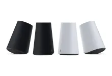Four Sony Pulse Elevate wireless speakers, shown in two black and two white finishes against a white background