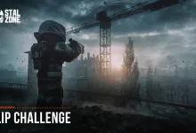 STALZONE character aiming across a construction site beneath a stormy sky with Clip Challenge text