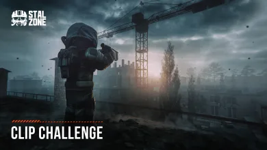 STALZONE character aiming across a construction site beneath a stormy sky with Clip Challenge text