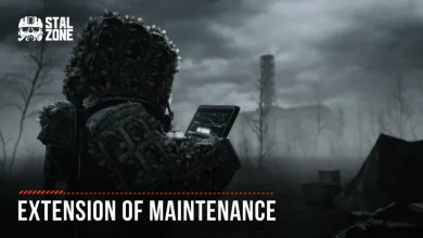 STALCRAFT: X character checks a device in the Zone beneath the words Extension of Maintenance