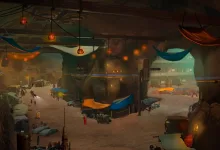 A colorful marketplace environment in Star Wars: The Old Republic