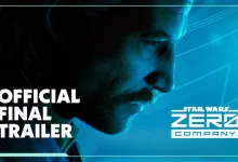 Official Final Trailer artwork for STAR WARS Zero Company showing a blue-lit character portrait and the game logo