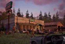A diner and abandoned vehicles in a zombie-infested setting from State of Decay 3.
