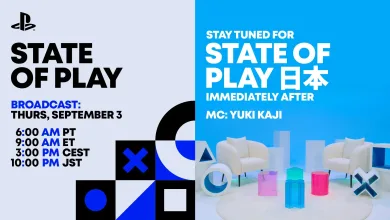 PlayStation graphic announcing State of Play on Thursday, September 3, followed immediately by State of Play Japan, with broadcast times listed.