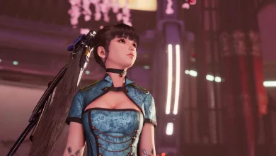 Stellar Blade protagonist Eve standing in a futuristic city