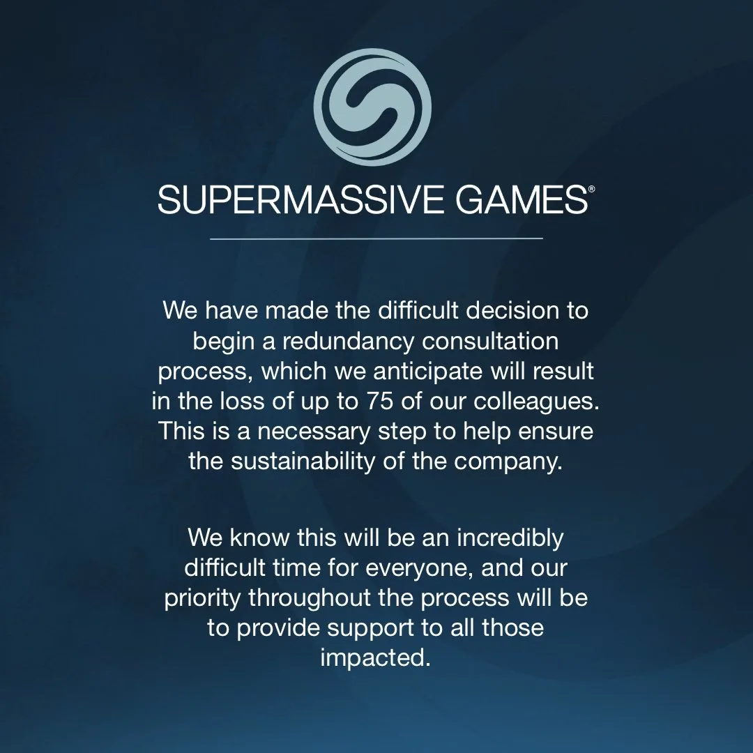 Supermassive Games announcement about a redundancy consultation affecting up to 75 colleagues