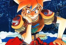 Terranigma character artwork showing its orange-haired protagonist in a red-and-gold outfit